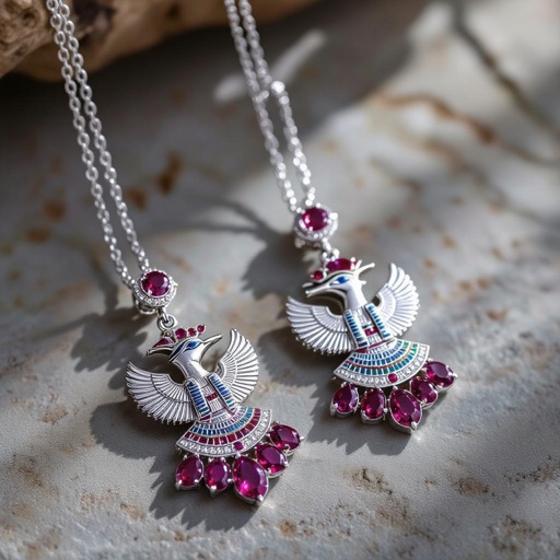 Zototy long earrings with a pendant symbolic image of the Egyptian god Ra with a bird's head symbol of the sun long chains