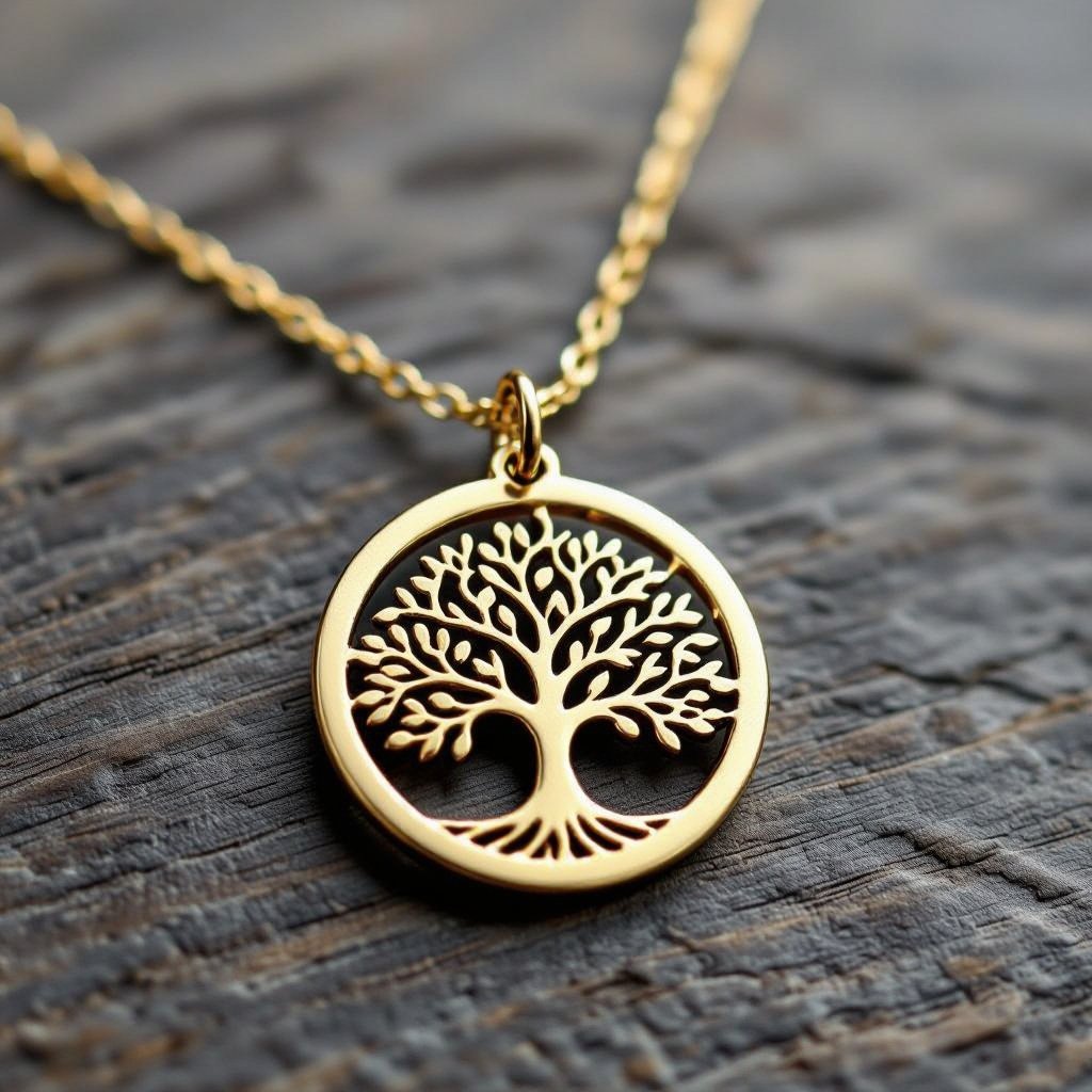 Золотой кулон с изображением дерева с завитками