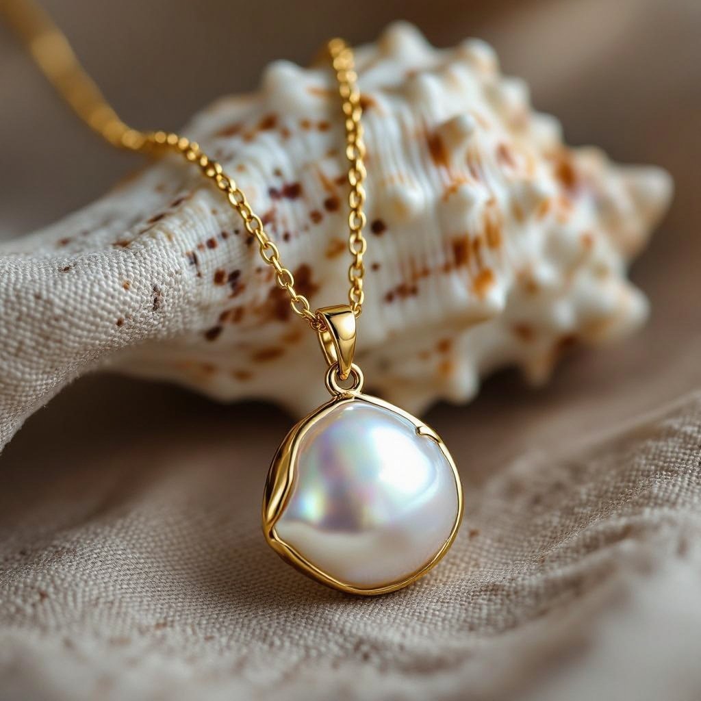 Украшение на шею золотая цепочка с подвеской в виде ракушки с жемчугом внутри