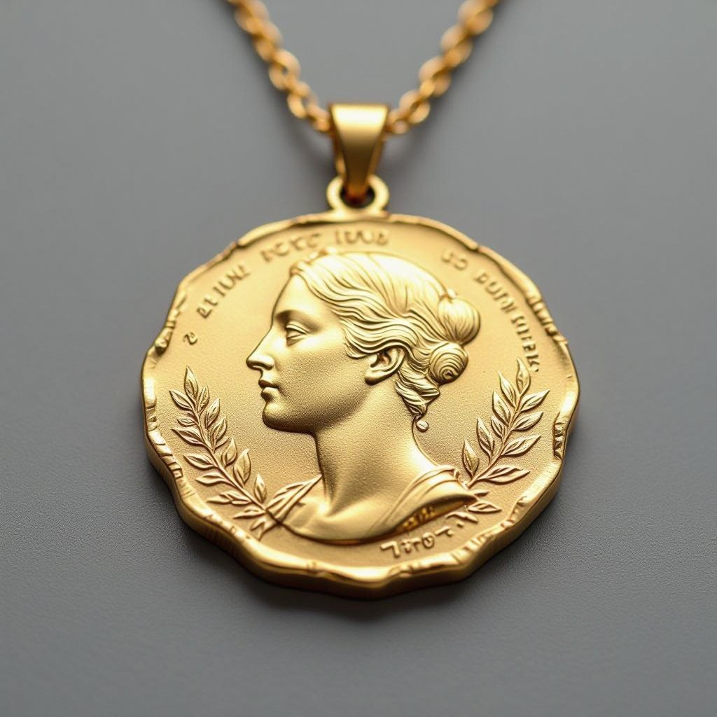 Золотой матовый медальон похожий на мятую монету с неровными краями