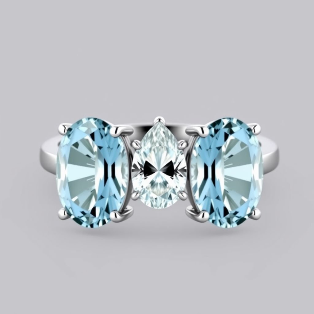 3 stone ring , 2 oval 4ct. Stone, 1 pear shape diamond 