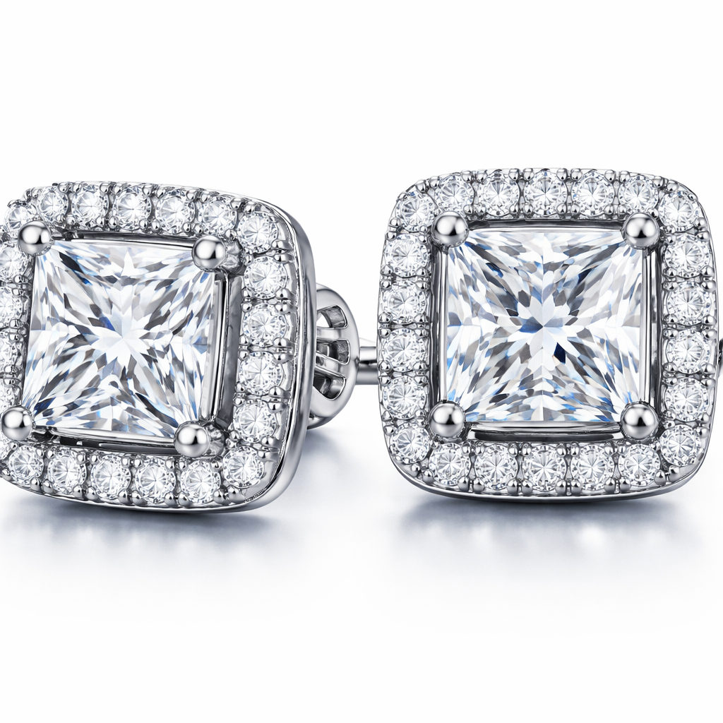 14K PURE GOLD 48 LAB DIAMOND: 1.20mm VS1 oeach 2 LAB DIAMOND PRINCESS: 5.5mm VS1 each GOLD WEIGHT: 4.30gms Approximately push back earrings white gold