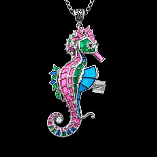 Sea horse with pink an blue and green