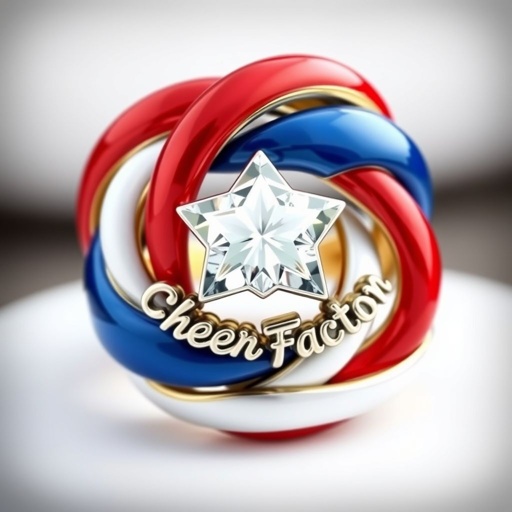 Red white and blue medal ring that says cheer factor