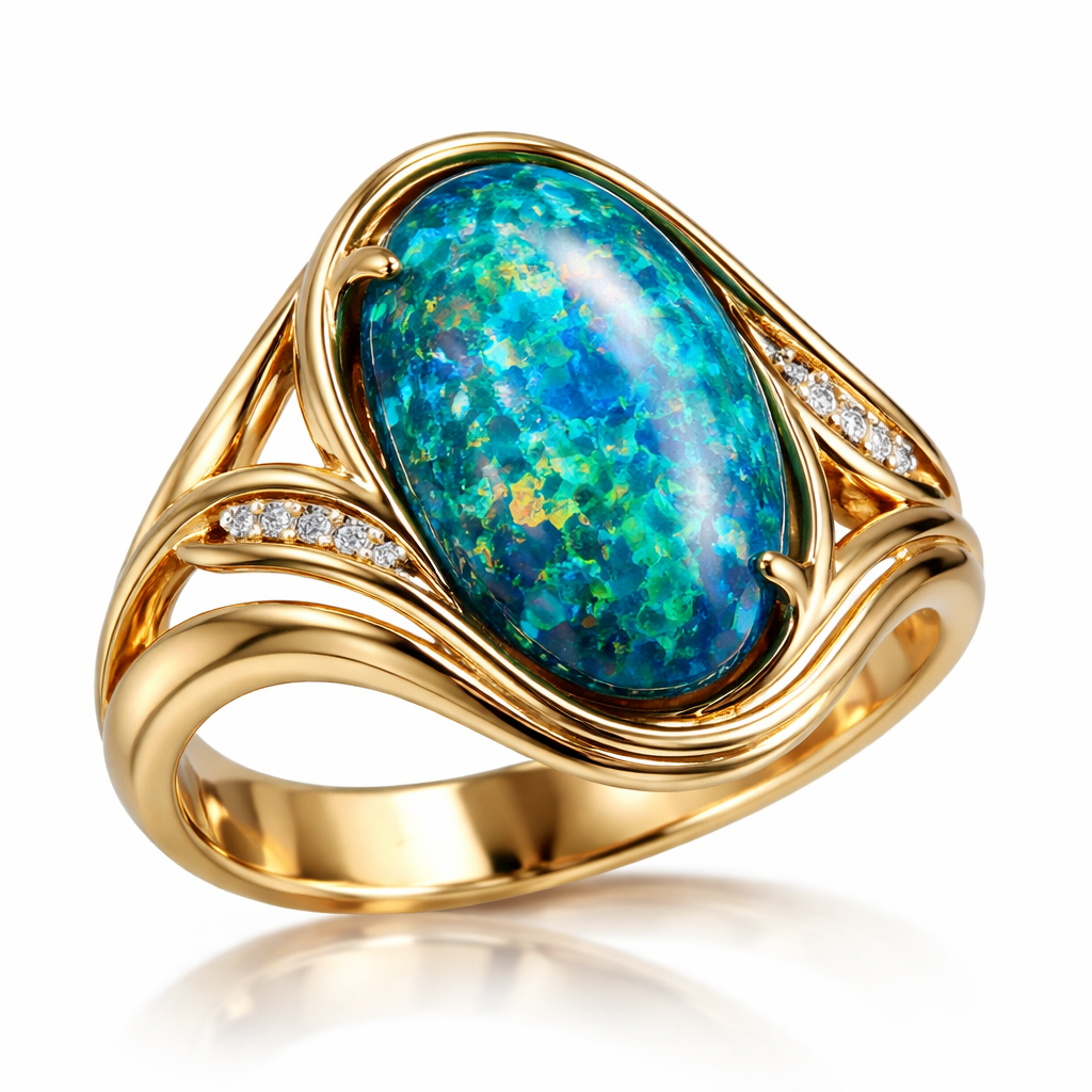 . Refinement: more modern then classic. it can have non semitic lines with gold to be seen more then the diamonds to enhance the particular beauty of the opal I uploaded the photo