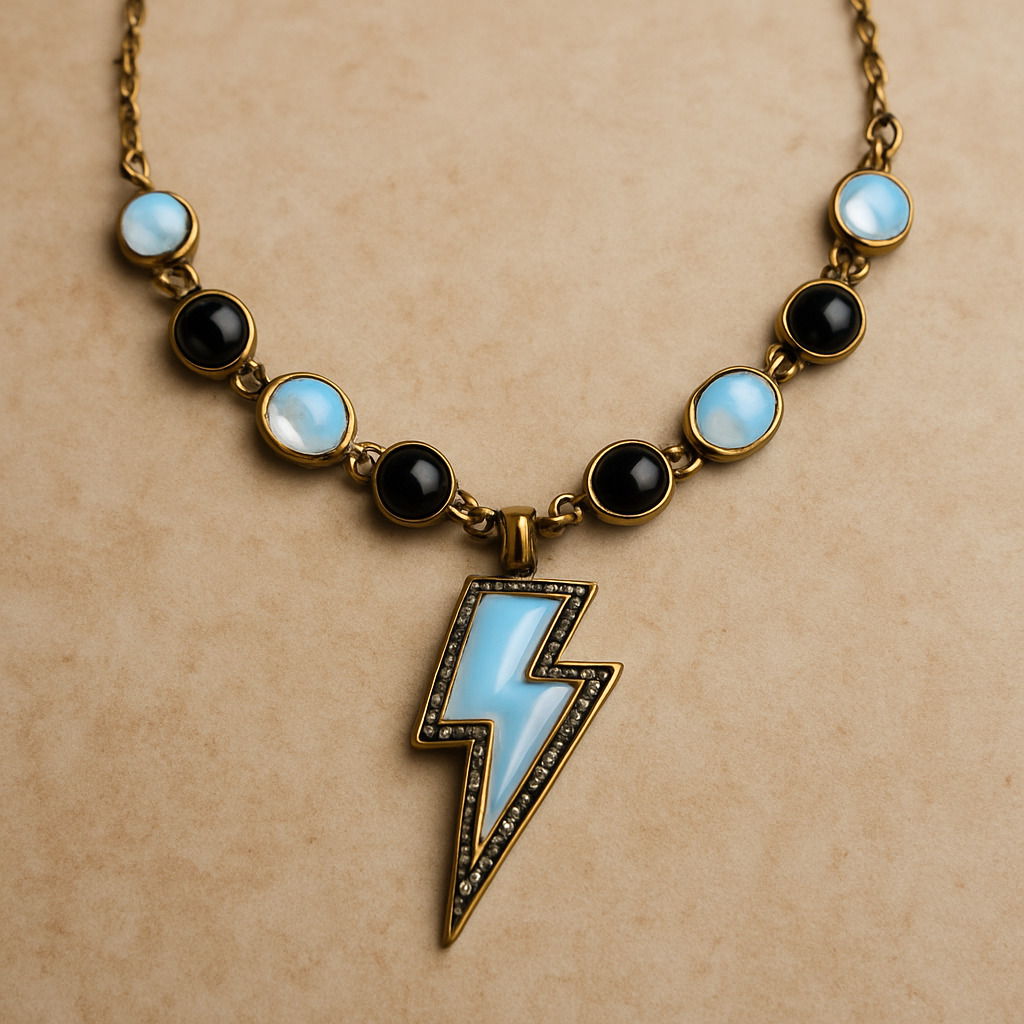 Opalite and onyx lightening bolt collar