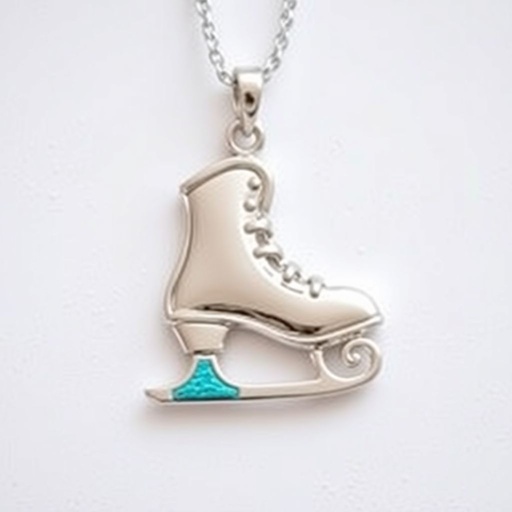 Silver Pendant shape one ice skate with turquoise stripe inside the low thin part blade