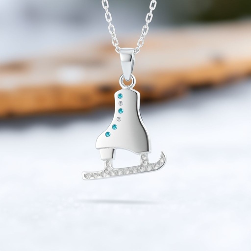 Pendant silver with stylized ice figure skating single skate  . Remove boots and leave only lowest part of skates. Add turquoise