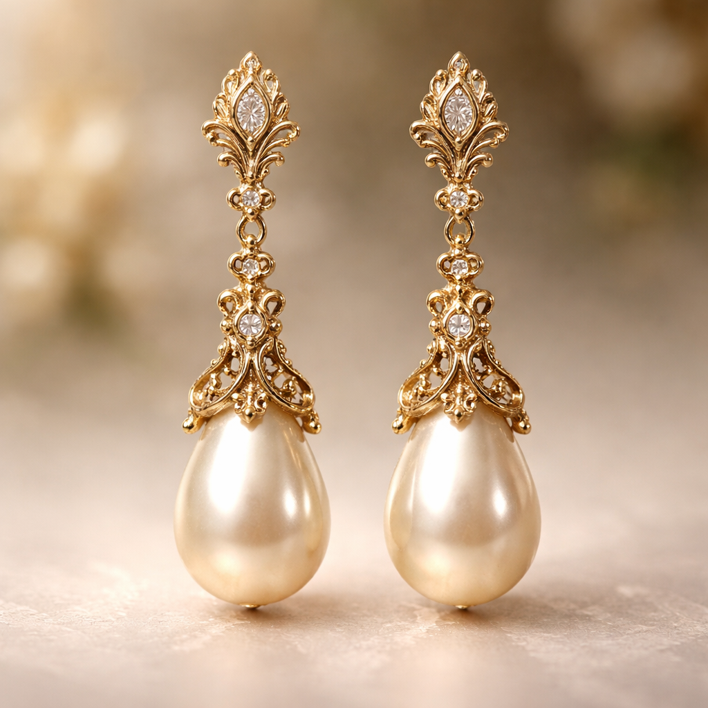 Small gold pearl drop earrings