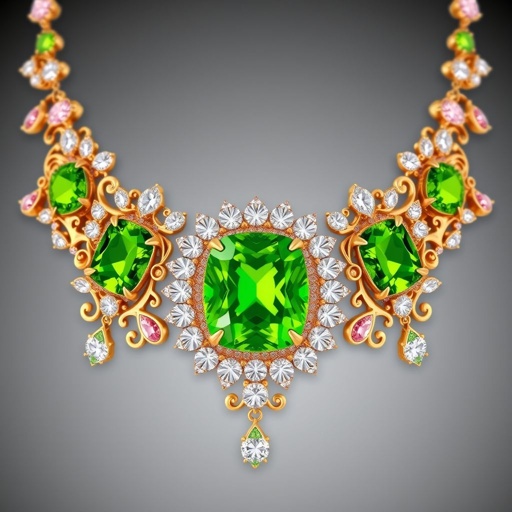 20 carat green periot and pink diamond gemstones opal cut FL IF clarity necklace