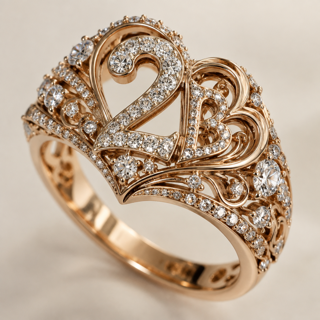 A women's ring, highly ornate, intricate and elaborate, richly detailed. a ladies ring with add number 2 in that and a secret b
photorealistic jewelry design, A women's ring, highly ornate, intricate and elaborate, richly detailed. a ladies ring with add number 2 in that and a secret b, modern style, just the design no text