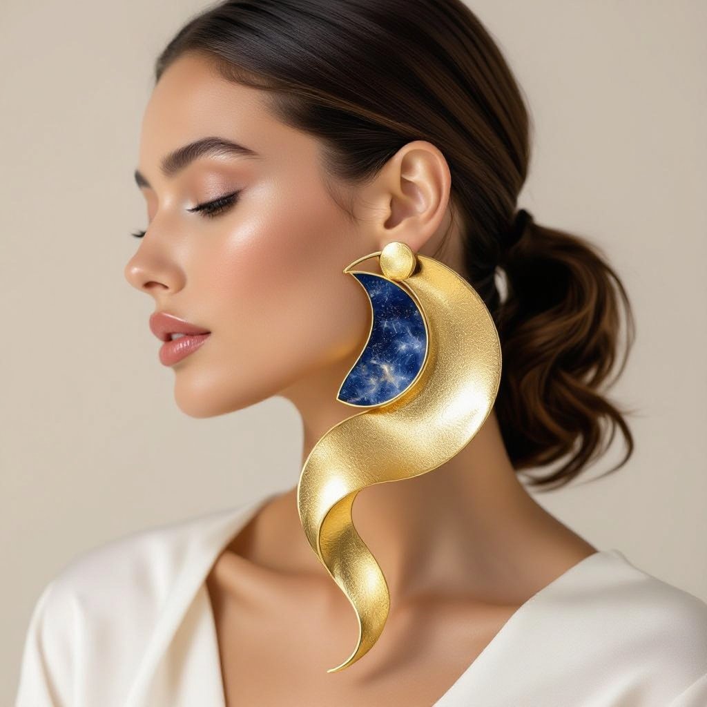 Серьги только в золотом цвете без камней фазы луны длинные серьги плавные формы