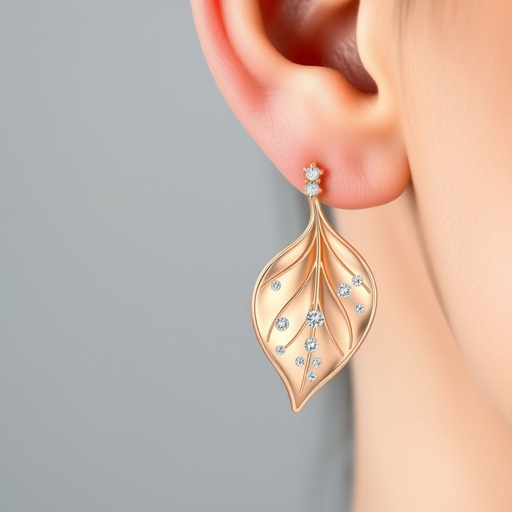 Pink gold one leaf with diamonds ear ring on top