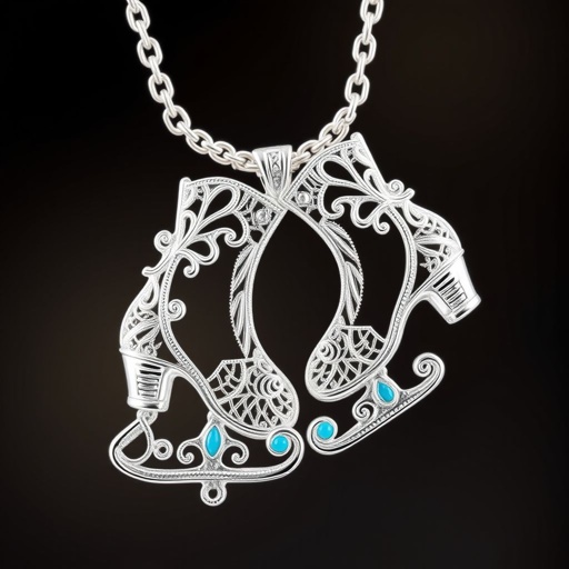 Pendant silver with stylized ice figure skating skates. Remove boots and leave only lowest part of skates. Add turquoise