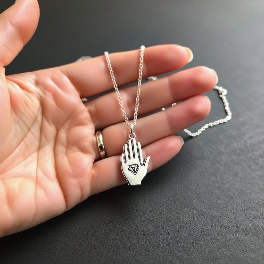 Украшение на шею серебряная цепочка с подвеской в виде двух ладоней сложенных в намасте