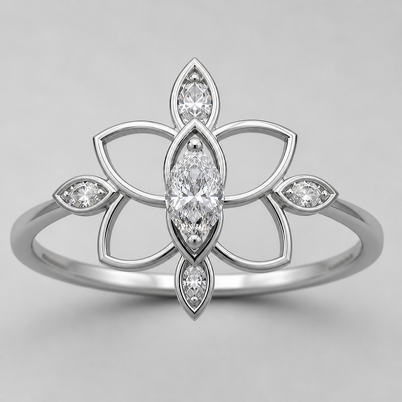 mettre 5 grosses petales au lieu de 4
edit the attached jewelry design with these instructions: mettre 5 grosses petales au lieu de 4. keep it photorealistic, just the design no text