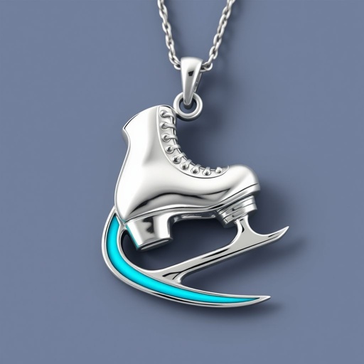 Silver Pendant shape one ice skate with turquoise stripe inside the low thin part blade