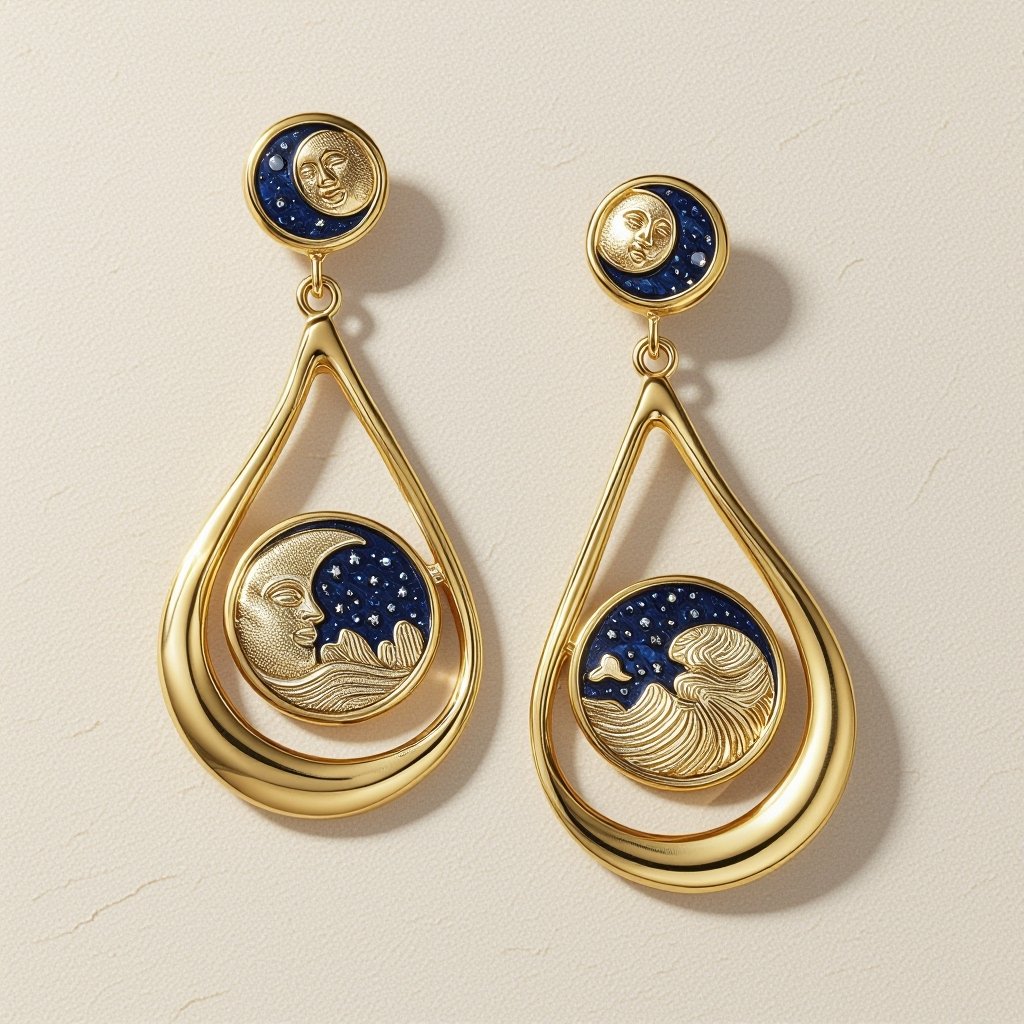 Серьги только в золотом цвете без камней фазы луны длинные серьги плавные формы