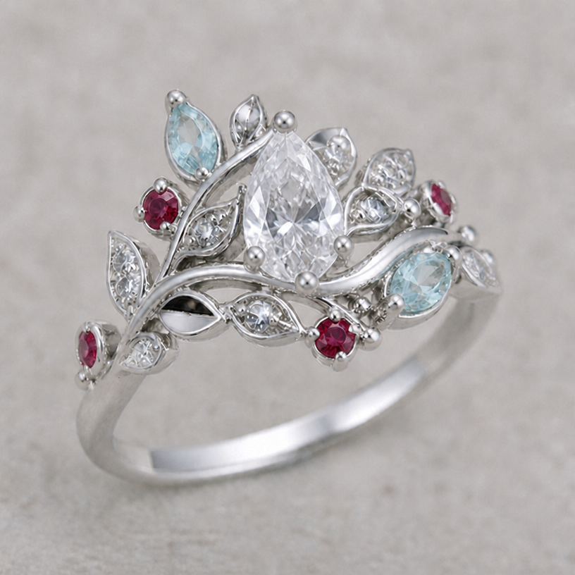 replace sapphires with rubies
edit the attached jewelry design with these instructions: replace sapphires with rubies. keep it photorealistic, just the design no text