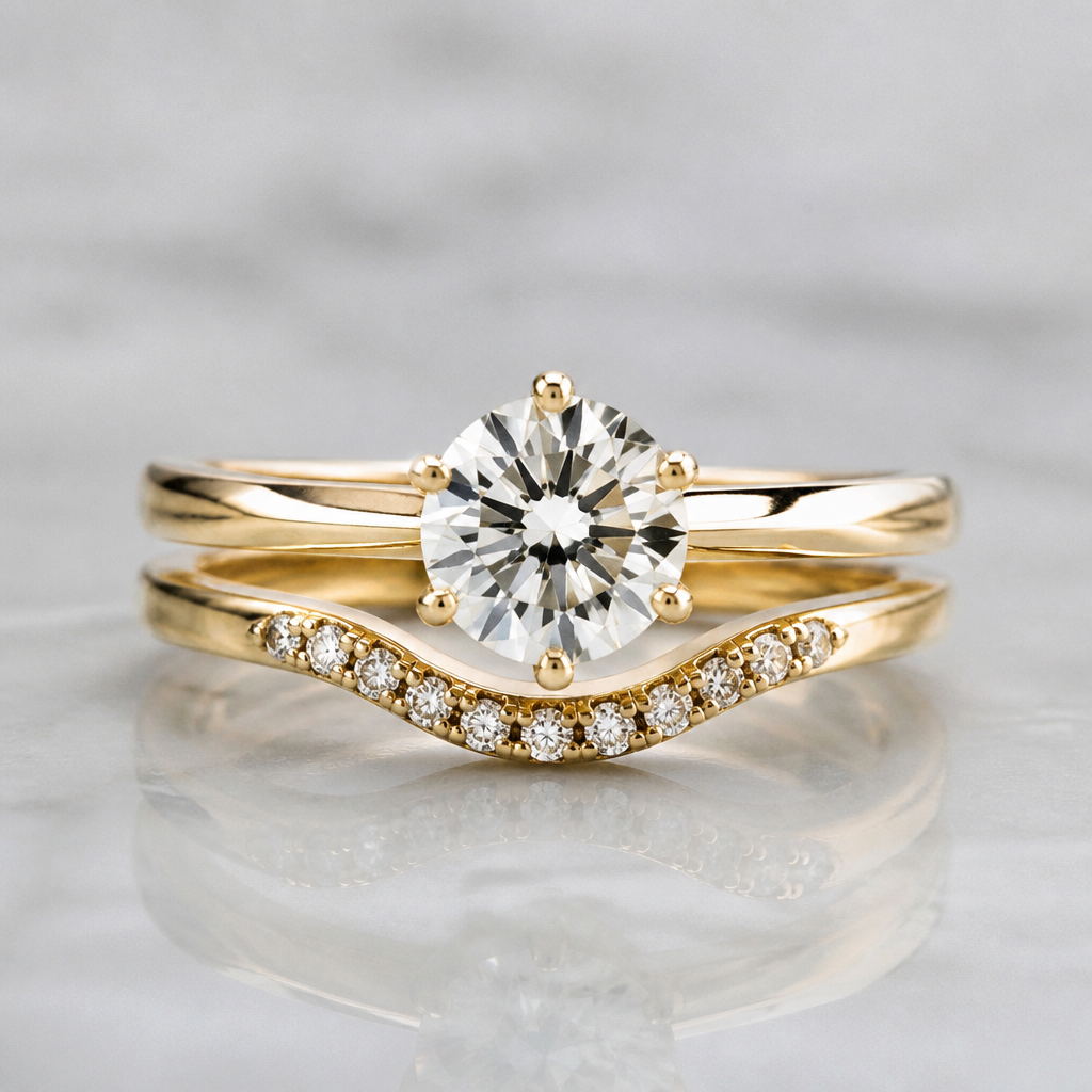 A women's ring. wedding set
photorealistic jewelry design, A women's ring. wedding set, modern style, just the design no text