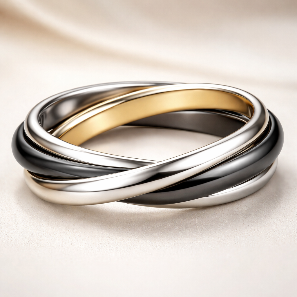Russian wedding band
Each band is 2.5mm wide
1 black ring
2 silver rings