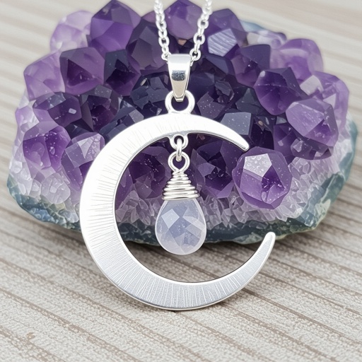 Луна полумесяцем и маленький в виде кристала лунный камень подвеска