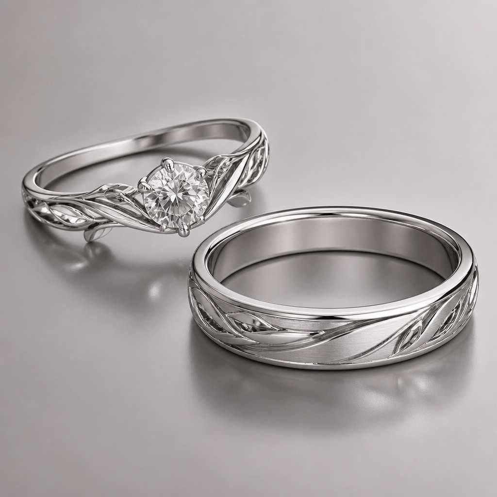 A art nouveau women's ring made of silver suitable for wedding, minimalist, simple and delicate, clean lines. man's wedding band
photorealistic jewelry design, A art nouveau women's ring made of silver suitable for wedding, minimalist, simple and delicate, clean lines. man's wedding band, art_nouveau style, just the design no text