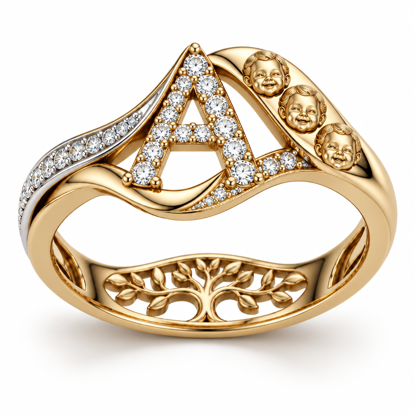 A women's ring, highly ornate, intricate and elaborate, richly detailed. En vez de huellas 3 caritas de bebe
using the attached image as a visual reference, create A women's ring, highly ornate, intricate and elaborate, richly detailed. En vez de huellas 3 caritas de bebe. photorealistic, just the design no text
