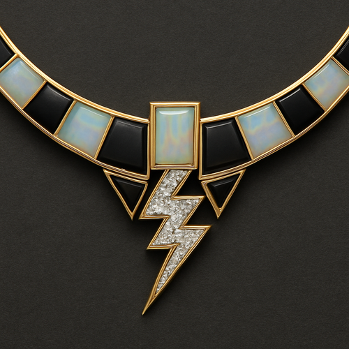Opalite and onyx collar with lightening bolt shaped diamonds