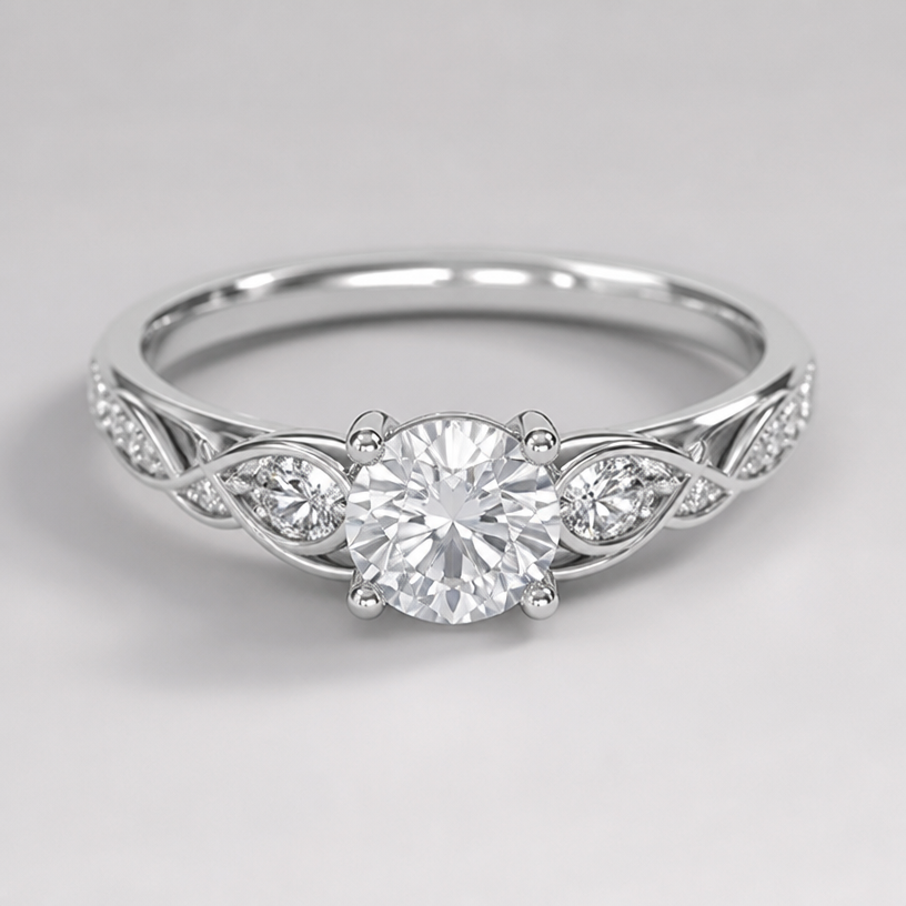 A minimalist women's ring made of silver with diamond stones suitable for engagement, detailed and decorative, moderately ornate
using the attached image as a visual reference, create A minimalist women's ring made of silver with diamond stones suitable for engagement, detailed and decorative, moderately ornate. photorealistic, just the design no text