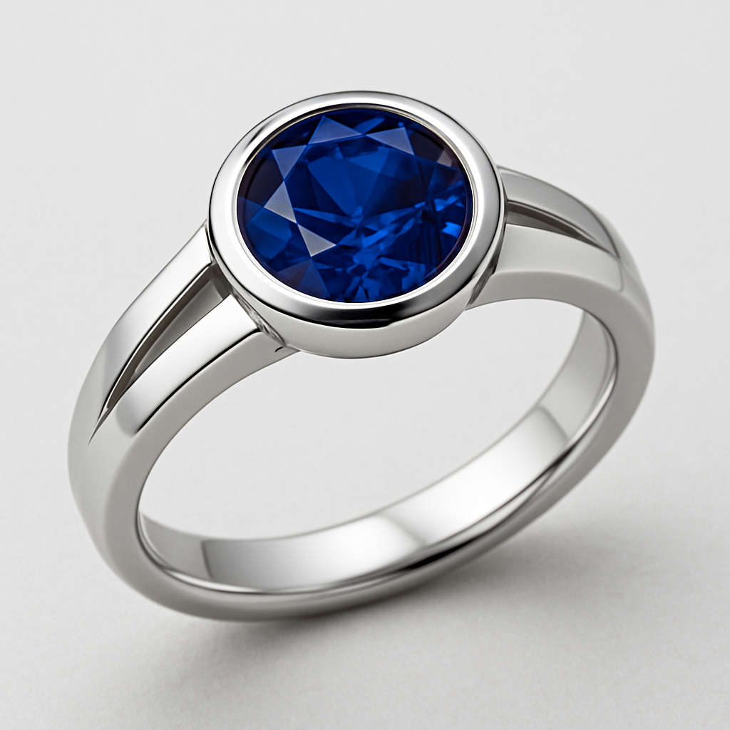 Ring with a round shape blue sapphire 