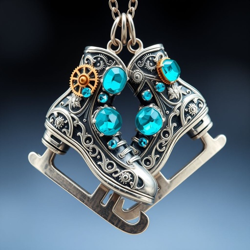 Pendant silver with stylized ice figure skating skates. Remove boots and leave only lowest part of skates. Add turquoise