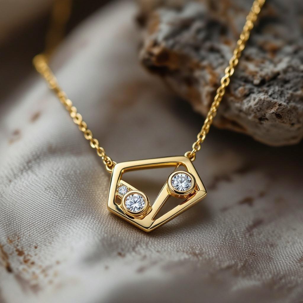 Geomatric big necklace of diamonds of abstract and moder shape and modern style for a show to see all the details of the necklace of edge and modern contemporary style 