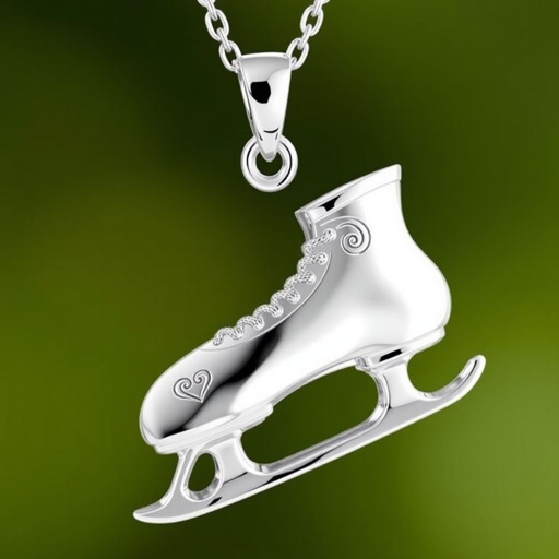 Pendant silver with stylized ice figure skating single skate  with turquoise blade (bottom)