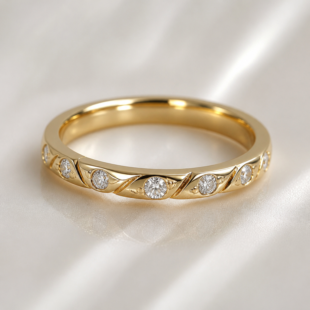 A women's ring made of gold with diamond stones. anello fedina
photorealistic jewelry design, A women's ring made of gold with diamond stones. anello fedina, modern style, just the design no text