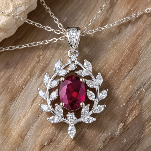 7x5mm oval pigeon blood ruby with 8 marquis cut diamonds each .08ct set in white gold pendant 
