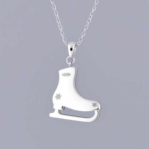 Silver Pendant shape one ice skate with turquoise stripe inside the low thin part blade