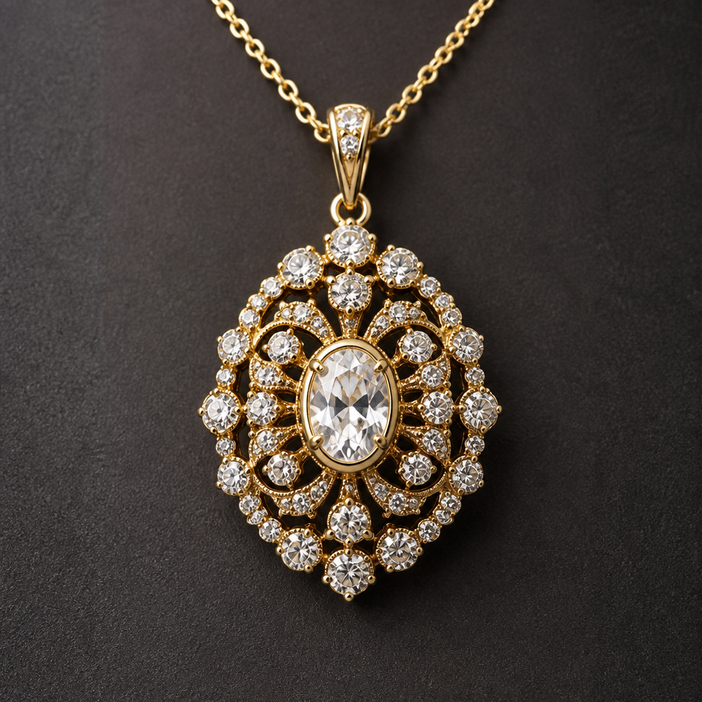 A vintage women's pendant made of gold with diamond stones suitable for anniversary