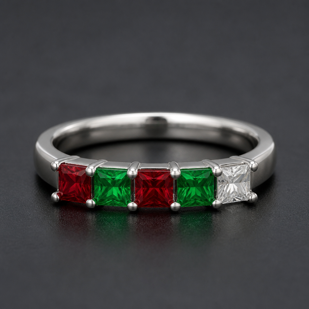 A women's ring. I want it red green red green red diamond and is a princess cut bracelet
photorealistic jewelry design, A women's ring. I want it red green red green red diamond and is a princess cut bracelet, modern style, just the design no text