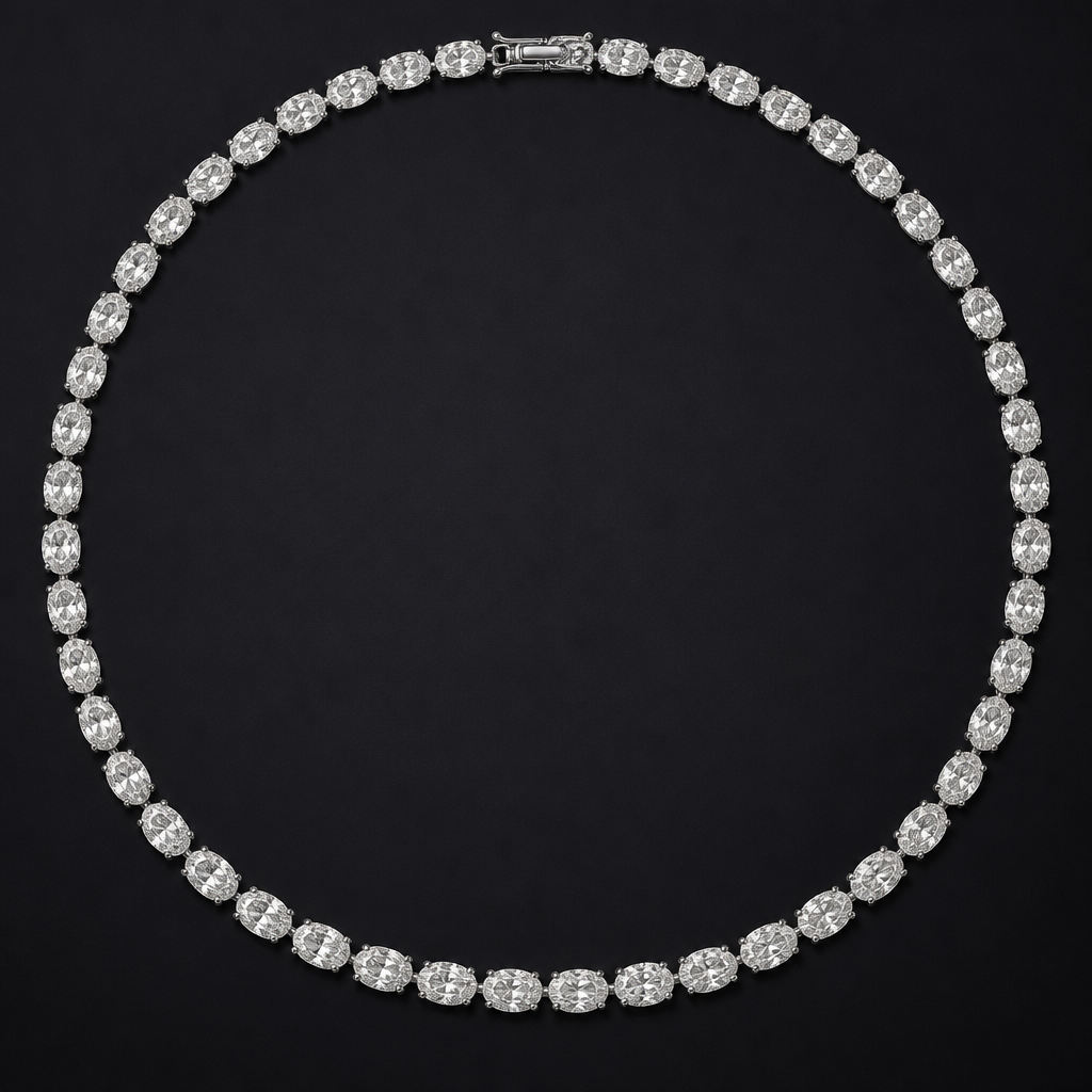 Create an Oval Tennis Necklace
photorealistic jewelry design, Create an Oval Tennis Necklace
, just the design no text