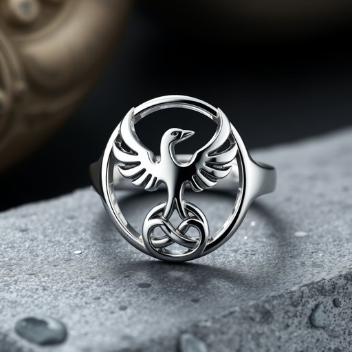 A sterling silver segnit ring with a Celtic phoenix and trinity knot symbol on it 