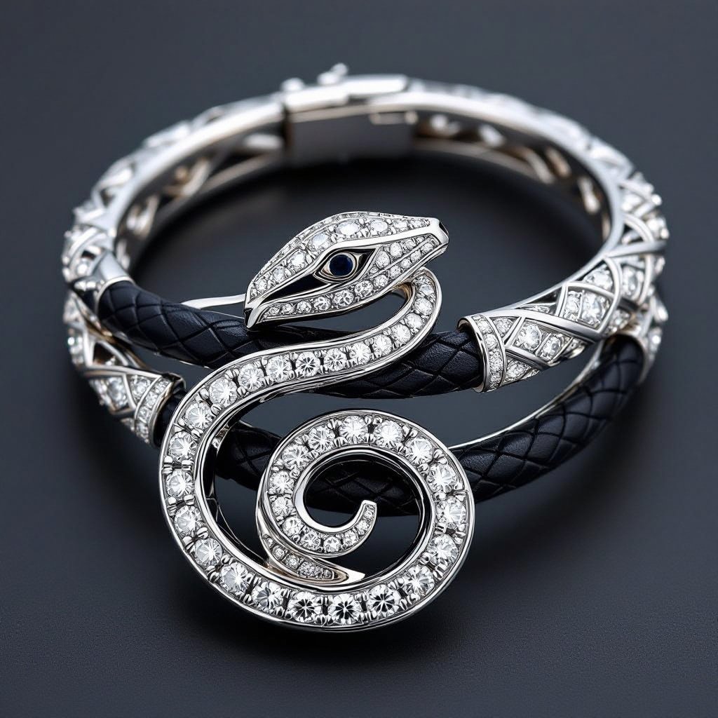 Pendant Geomatric snake leather with diamonds of architecture shapes and edges of bracelet banglea