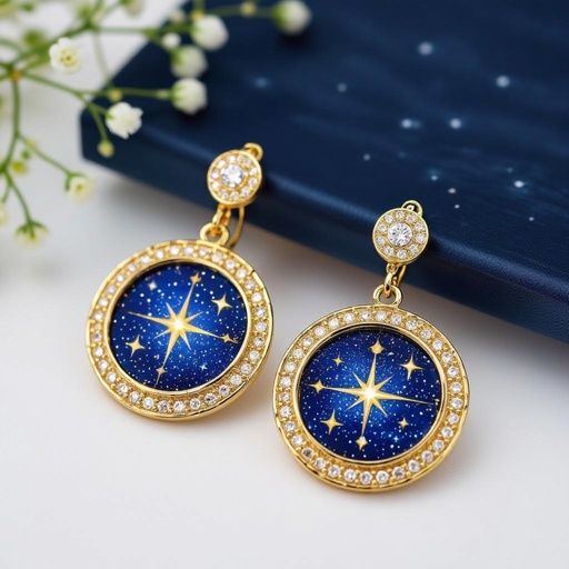 Золотые серьги космический дизайн сириус