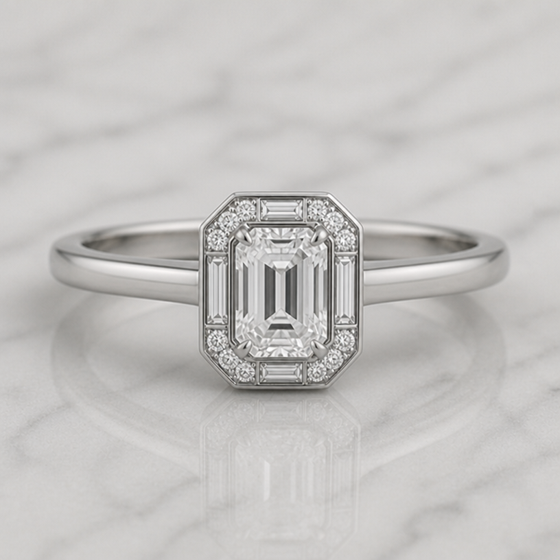 Make the band plain and the centre stone 0.8 carat size
edit the attached jewelry design with these instructions: Make the band plain and the centre stone 0.8 carat size. keep it photorealistic, just the design no text