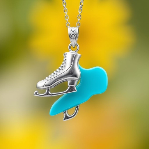 Silver pendant in the shape of figure skating blades without boots with one blade only made of turquoise