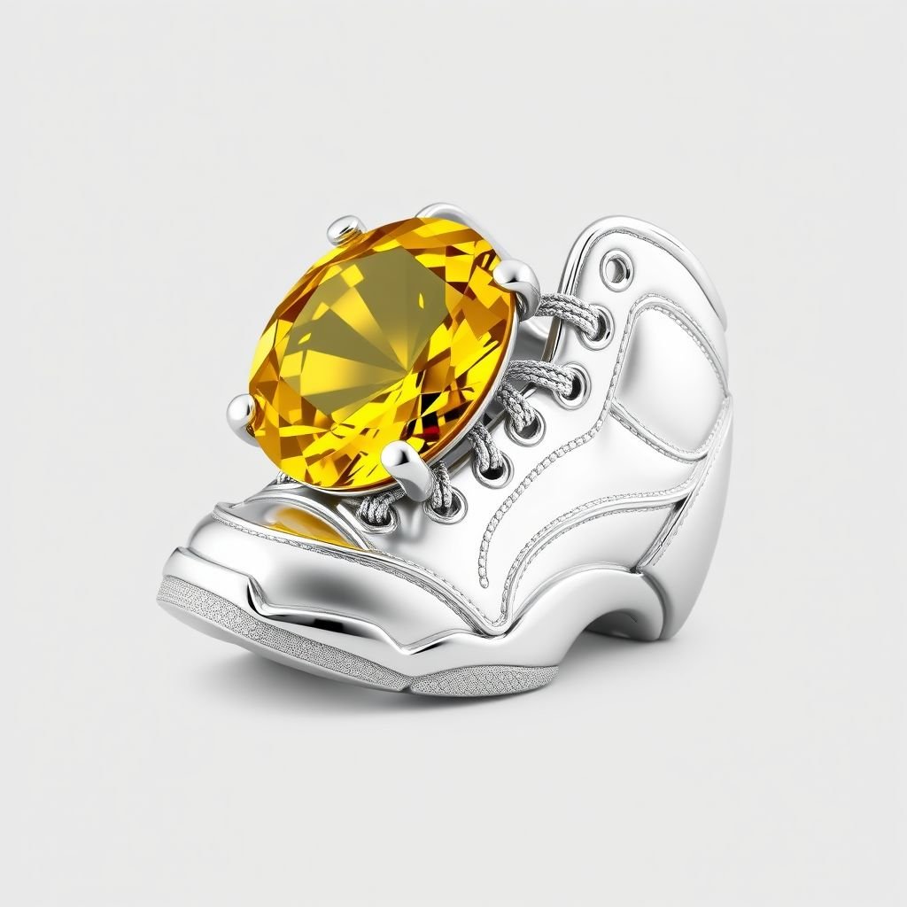 A big yellow stone with jordan shoe