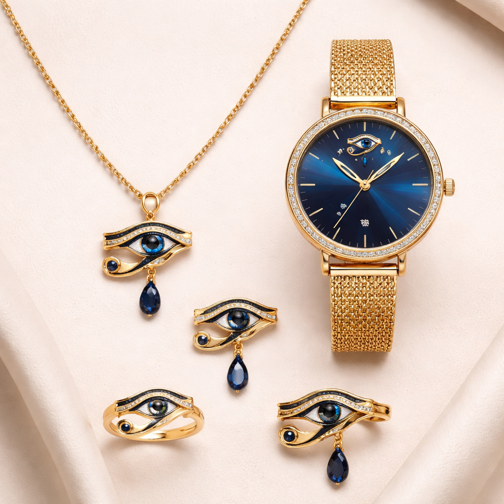emirate eye of urus blue dark Egypt simple set earing watches neckles full set miniature