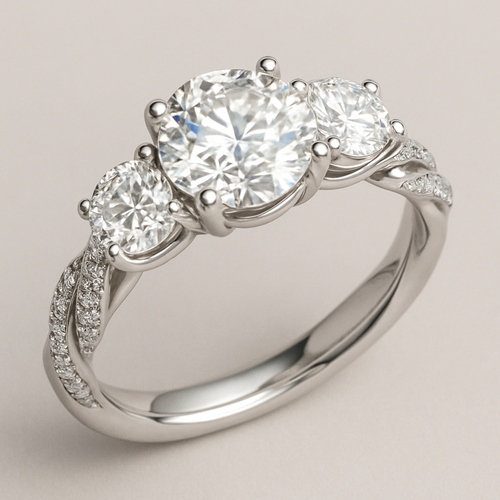 3 stone 4.5 carat wedding ring with twisted pave band 