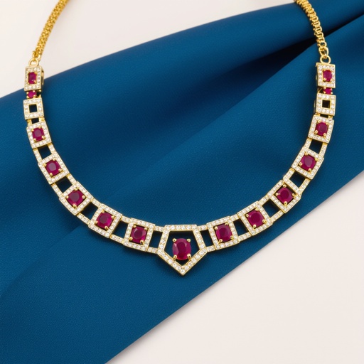 American diamond ruby heavy necklace for Indian girl 
