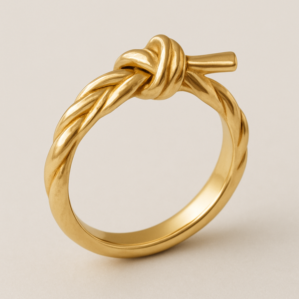 Yellow gold ring made to look like a bread twist tie